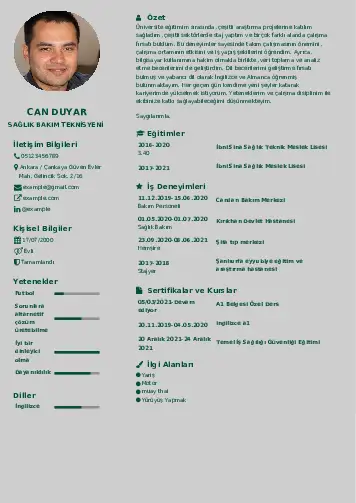 Hasta Bakıcı Cv Örnekleri cv indir